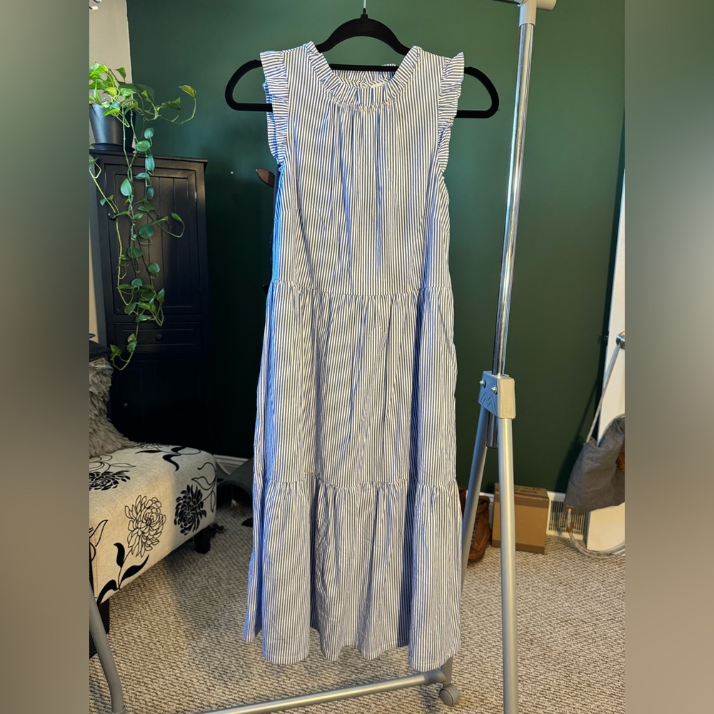 NWT J. Crew Tiered Midi Ruffle Dress - Blue & White Stripe